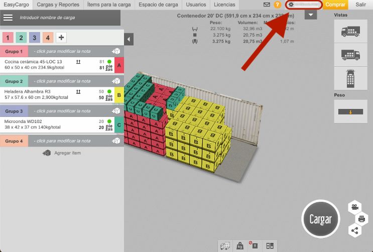 plano de carga 3D