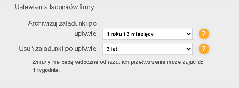 Ustawienia ładunków firmy