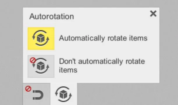 Opciones para configurar la rotación de elementos durante la carga manual