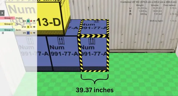 Imagen de cómo funciona la visualización de las dimensiones del espacio de carga cuando se activa la carga manual en el software de cálculo de carga EasyCargo