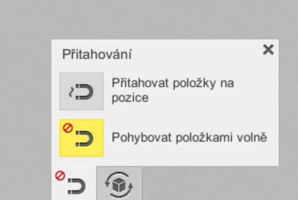 Obrázek, kde najít nastavení přitahování položek v softwaru pro plánování nakládek EasyCargo.