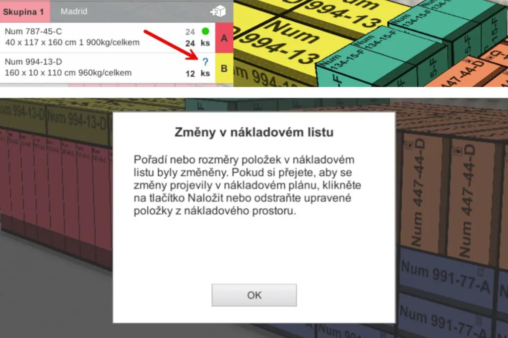 Jak provést změny rozměrů nákladových položek a jak vás na ně EasyCargo upozorní