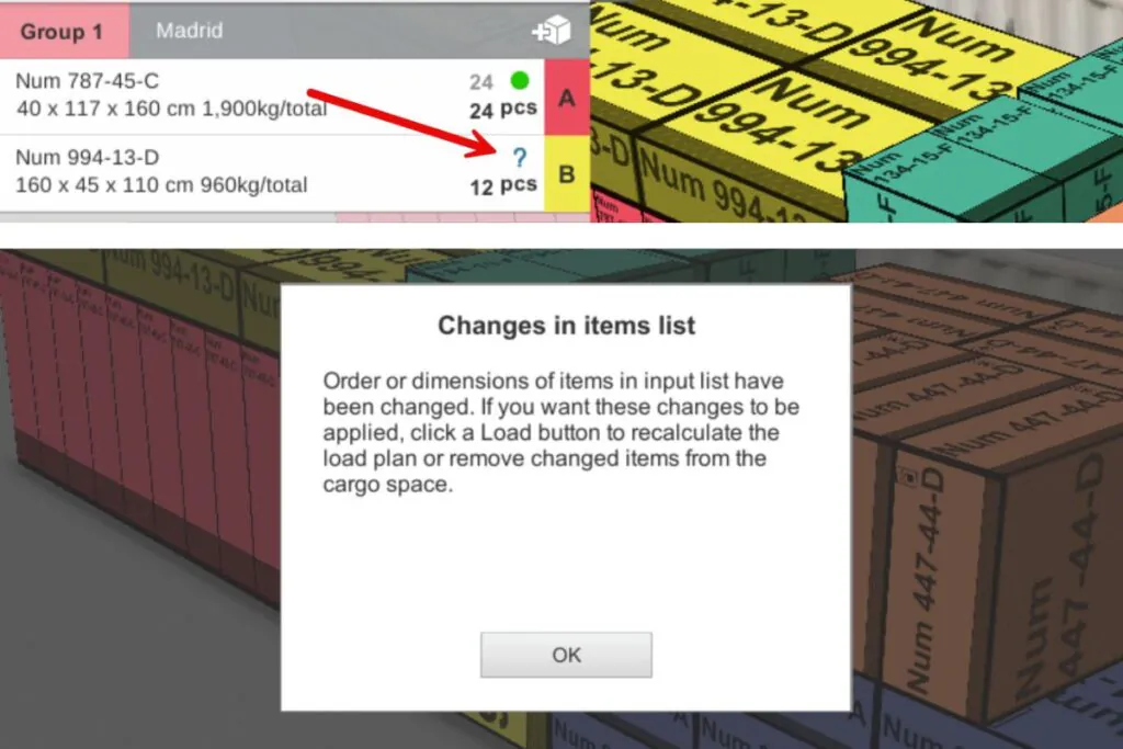 How to change cargo item dimensions on the fly and how does EasyCargo notify you about it