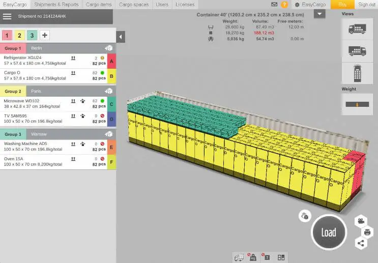 How does an efficient loading plan creation via API request look like in EasyCargo software